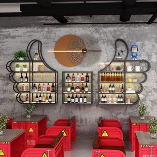 New Style Bar Table Wine Cabinet Storage Rack Wall Hanging Restaurant Creative Wall Wine Rack Display Rack Luminous Iron Wine Rack