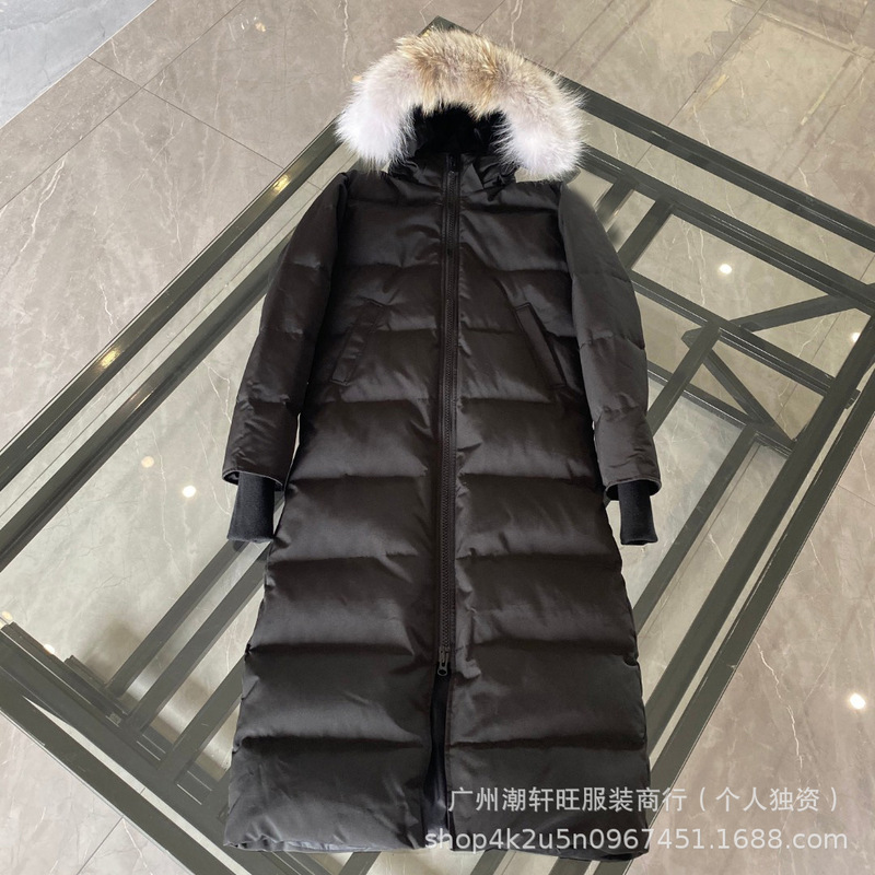 Mystique Cross-Border Foreign Trade down Jacket 22 Models Canada Women's Extra-Long Hooded Coat with Wolf Fur Collar