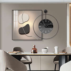 JX55餐厅装饰画现代轻奢餐桌背景墙壁画时尚静音钟表画饭厅墙