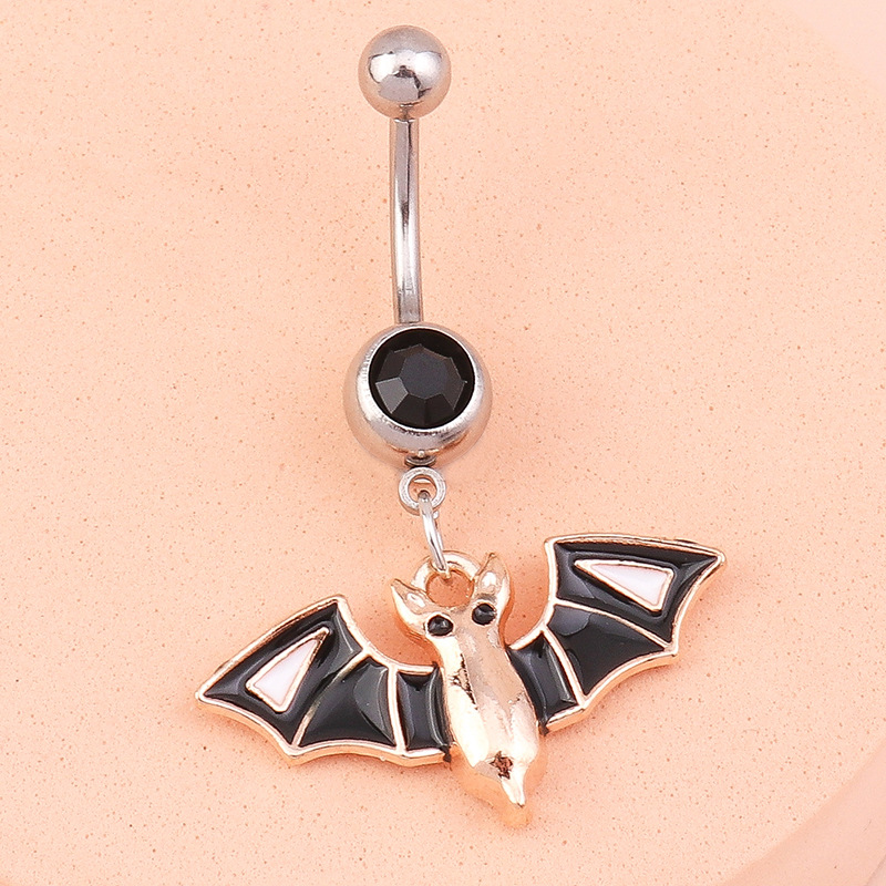 Personalised Bat Belly Button Ring And Halloween Bat Ring Set_voghion.com