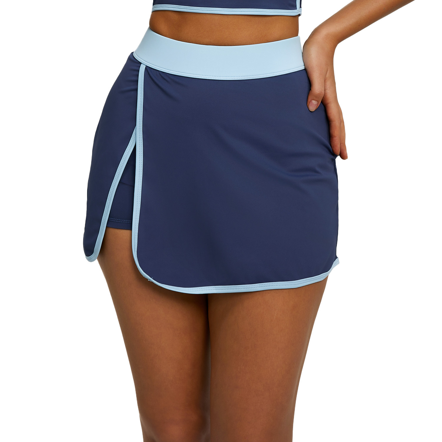 Falda de yoga con diseño de dos piezas simuladas, antiexposición, con bolsillos incorporados, falda deportiva para fitness. image 6