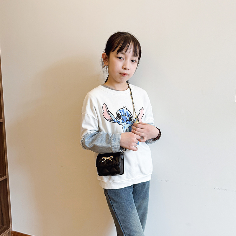 Bolso bandolera de niña con bordado de diamantes de moda, bandolera de bebé mini con lazo dulce, nuevo bolso cuadrado pequeño para niños
