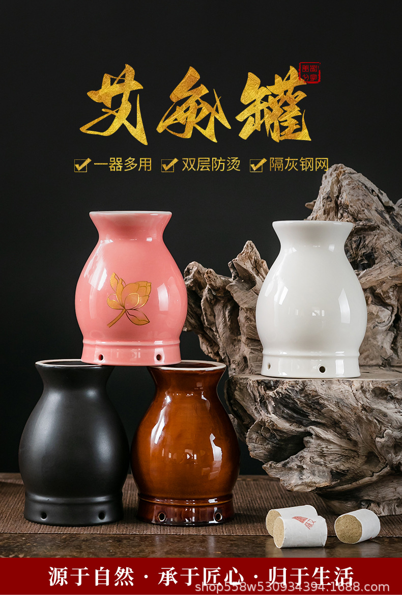Ceramic Moxa Cup with Double Layer Heat Insulation 7x10cm Moxibustion Massage Tool for Home Body Therapy overview