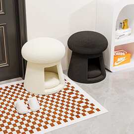 创意猫窝换鞋凳门口家用奶油风蘑菇矮凳入户玄关收纳凳进门穿鞋凳