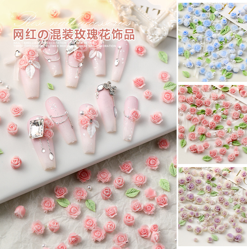 Camellia Nail Art Jewelry Internet Celebrant New Mixed Large small size Gradient Resin Rose Nail Decoration