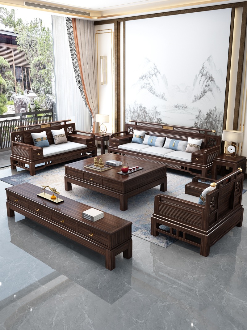 乌金木全实木沙发新中式客厅禅意中冬夏两用古典现代中式简约