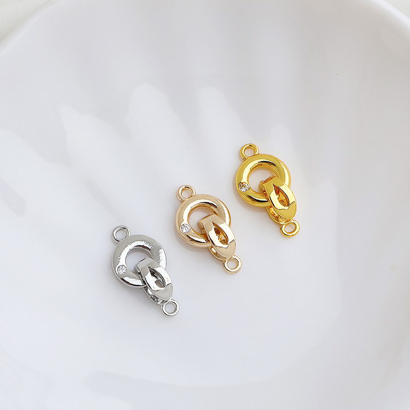 14K bag gold color retaining pearl jewelry buckle single zirconium round buckle diy bracelet connection buckle O necklace closing buckle 14K bag gold color retaining pearl jewelry buckle single zirconium round buckle diy bracelet connection buckle O necklace closing buckle