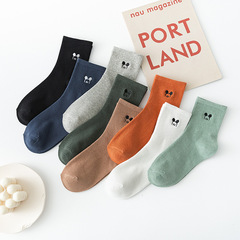 New Autumn/Winter Women's Mickey Embroidered Crew Socks, Plain Color Cotton Men's Socks, Couples Universal Mickey Socks