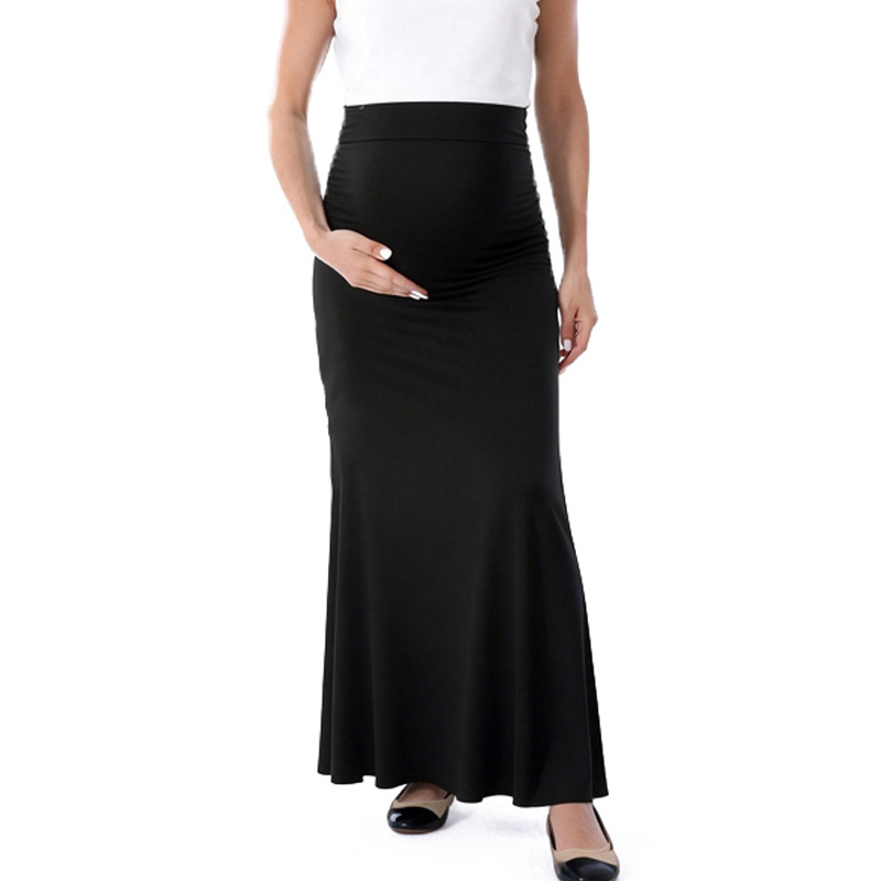 Jupe longue de maternité taille haute en modal pour l'été_voghion.com