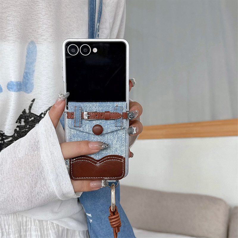 Leather Denim Card Holder Suitable for Samsung Galaxy Zflip7/6/ 60% off Stacked Mobile Phone Case Samsung 5Th Generation Creative