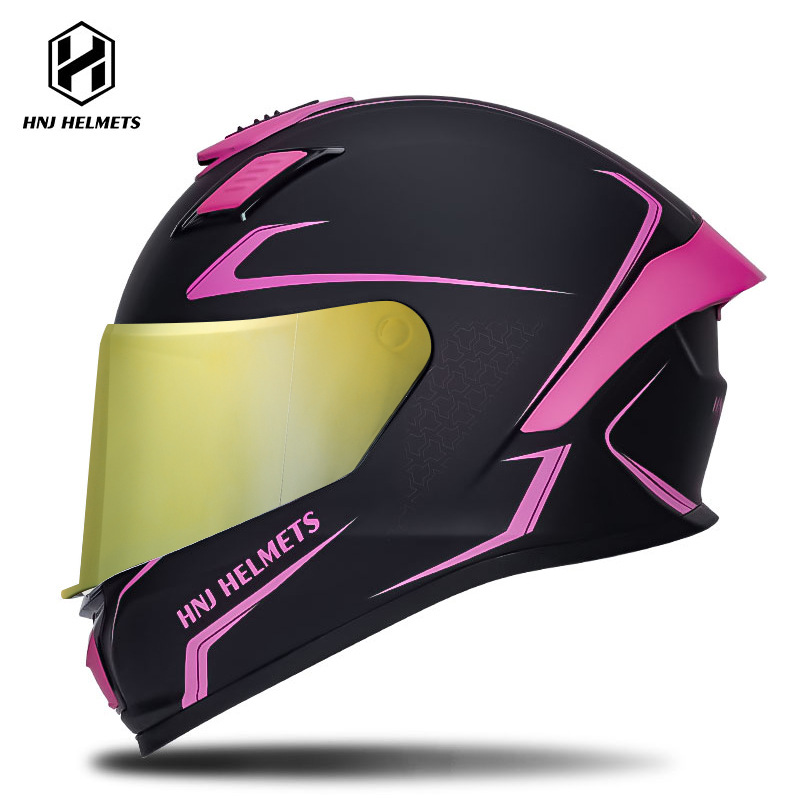 Motosiklet kaskı (dəbilqə), Universal Helmet Summer Sunscreen - 607-black-red-transparent-visor-gold-plated-visor-s