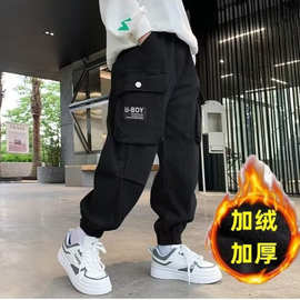 儿童装男童冬装一体绒裤子2025新款中大童男孩秋冬季加绒工装裤潮