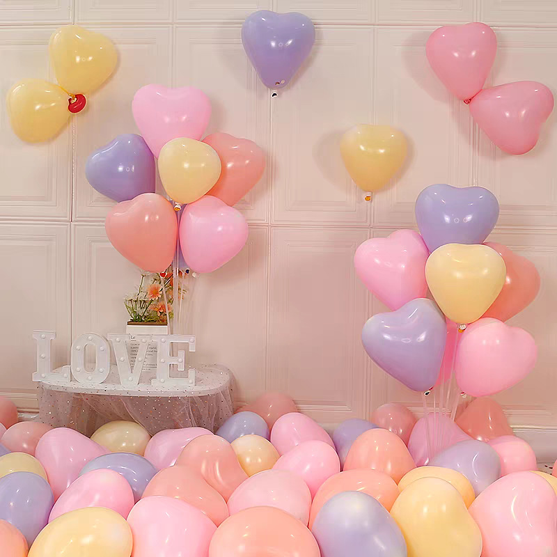 Globos de macarrón rosa dopamina en forma de corazón, decoración de cumpleaños, arreglo de ambiente, globos para el Día de San Valentín y el Día de Qixi.