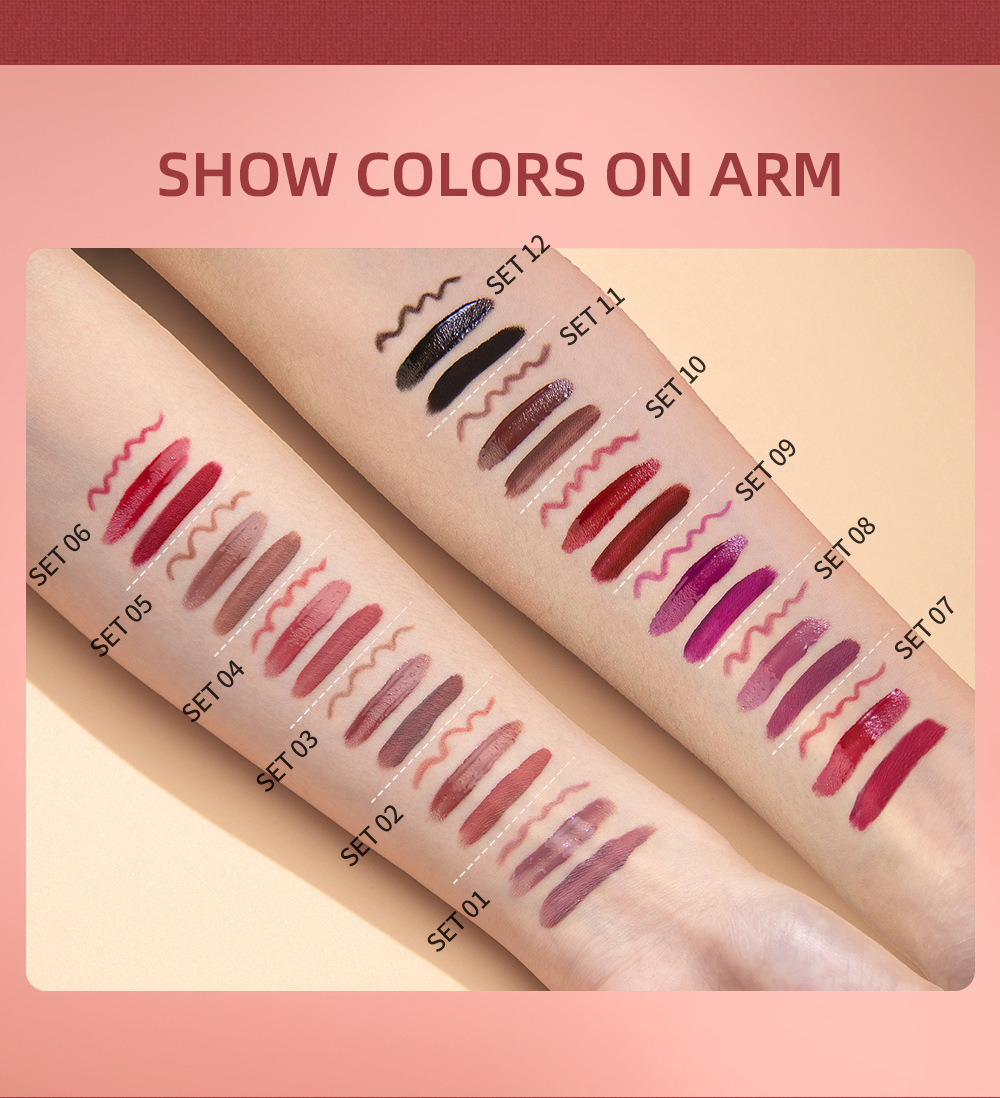 QIBEST Cross Border non-stick cup non-fading lip glaze matte mist moisturizing lip line set 3-in-1 Makeup undefined