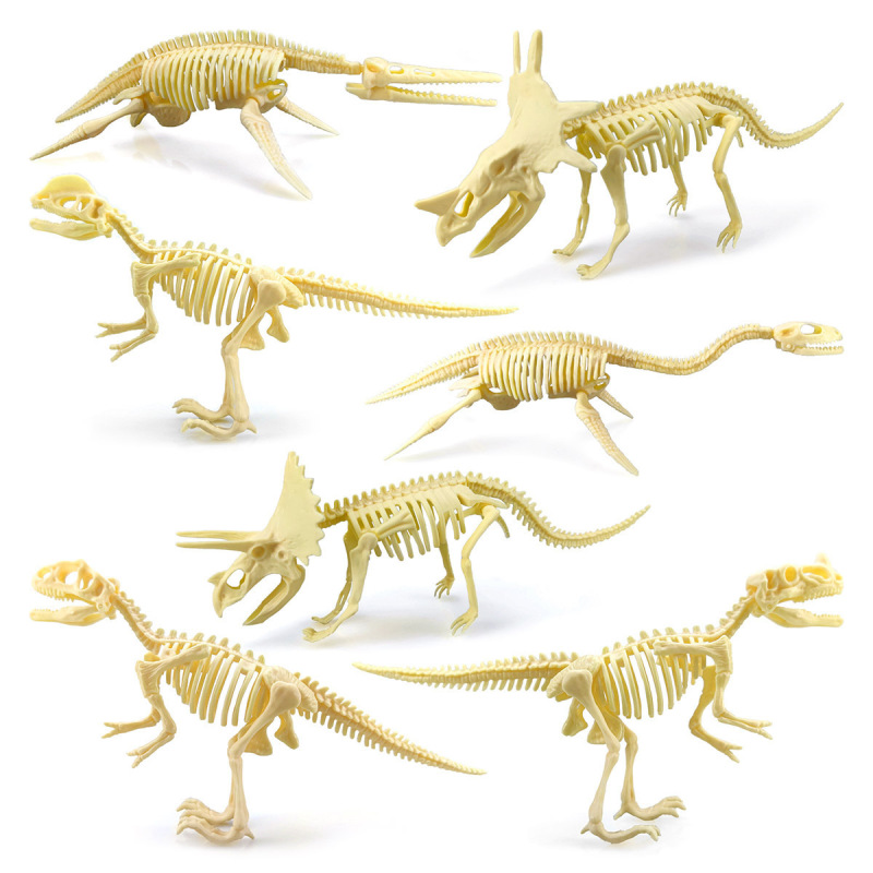Children's DIY Handmade Archaeological Dinosaur Skeleton 7-Piece Dinosaur Set Simulated Dinosaur Fossil Model Cross-Border Export