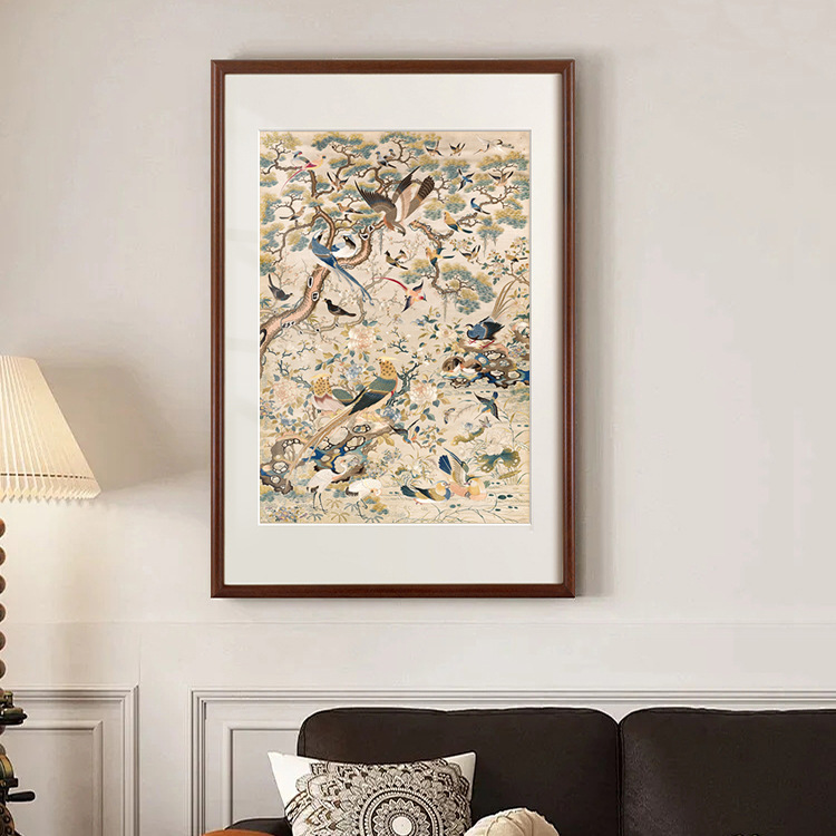 复古花鸟装饰画客厅玄关卧室餐厅中国风挂画民宿背景中古风壁画