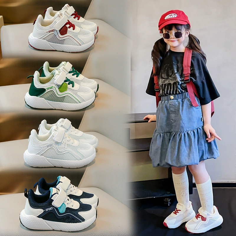 Модные спортивные кроссовки для мальчиков лето 2025, новые дышащие кроссовки для девочек с двойной сеткой, мягкая износостойкая подошва, детская обувь