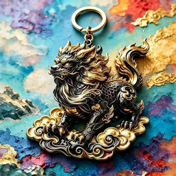 Shan Hai Jing auspicious animal pendant with a three-dimensional cloud-patterned base, designed to attract wealth, bring good fortune, ensure safety, and enhance luck; a traditional Chinese-style gift