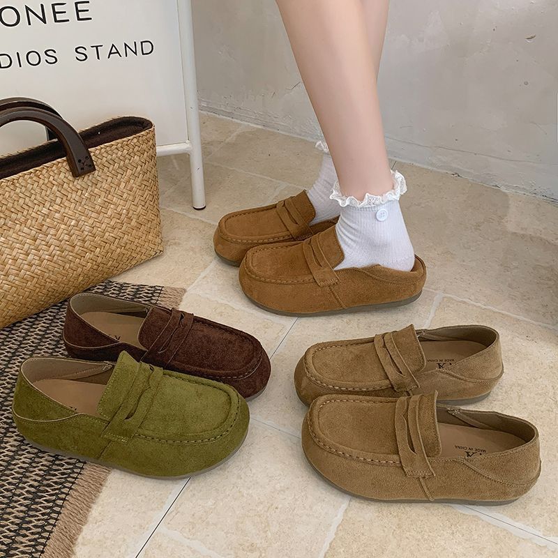 Retro-style slip-on height-increasing loafers for women, 2026 new model, flat-soled moccasins, soft-soled casual Birkenstock-style shoes