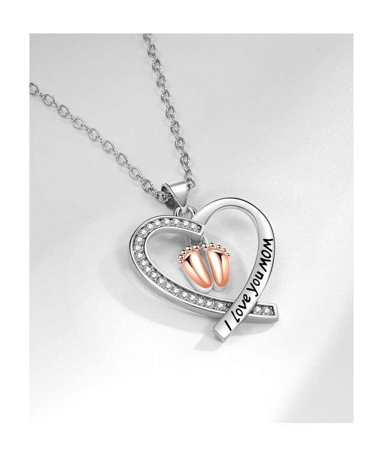 Copper MAMA Simple Style Letter Heart Shape Footprint Hollow Out Inlay Zircon Pendant Necklace display picture 8