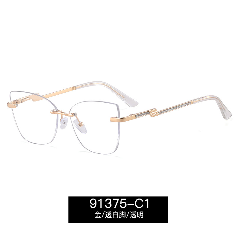 91375 nueva fábrica directa gafas sin montura para mujer marco óptico bisagra de resorte de metal pequeño hada sin maquillaje