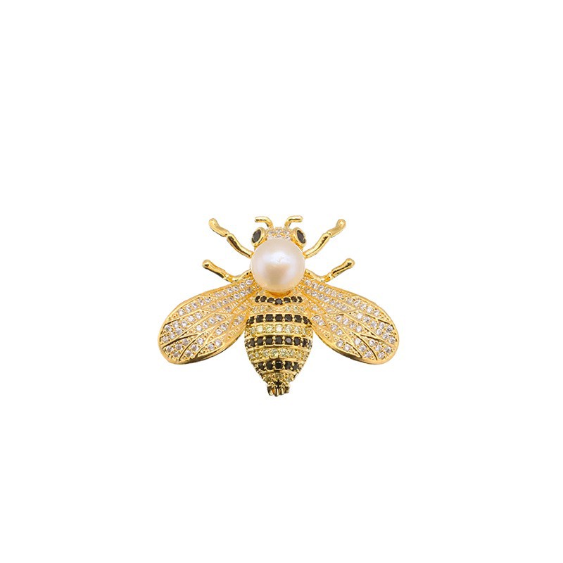 Natural de agua dulce perla broche abeja femenina ropa pin ramillete accesorios 18K oro real galvanoplastia color fabricante retención image 5