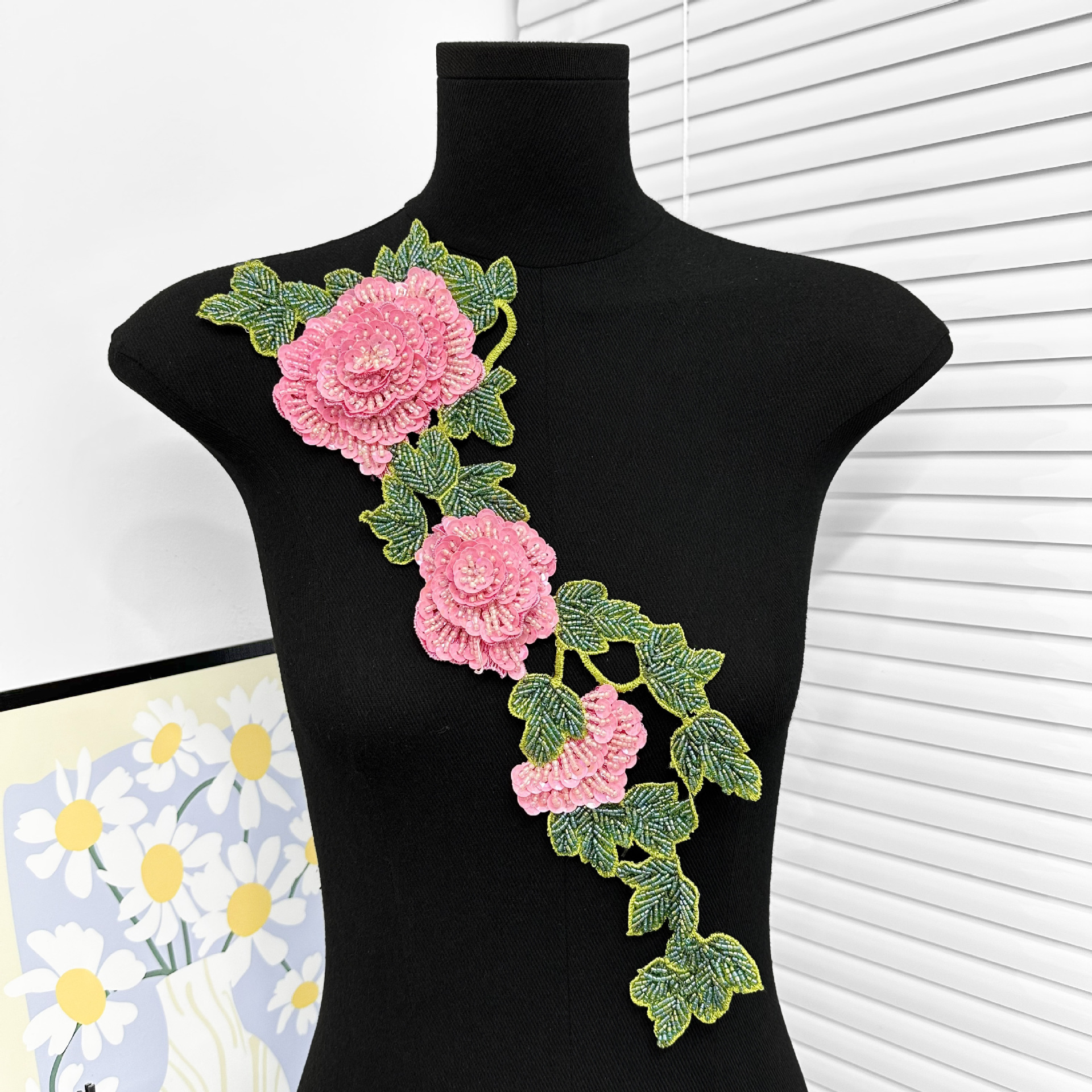 Nuevo bordado de peonía larga vestido de boda de mujer cheongsam decoración de collar parche de flores cuentas tridimensionales image 10