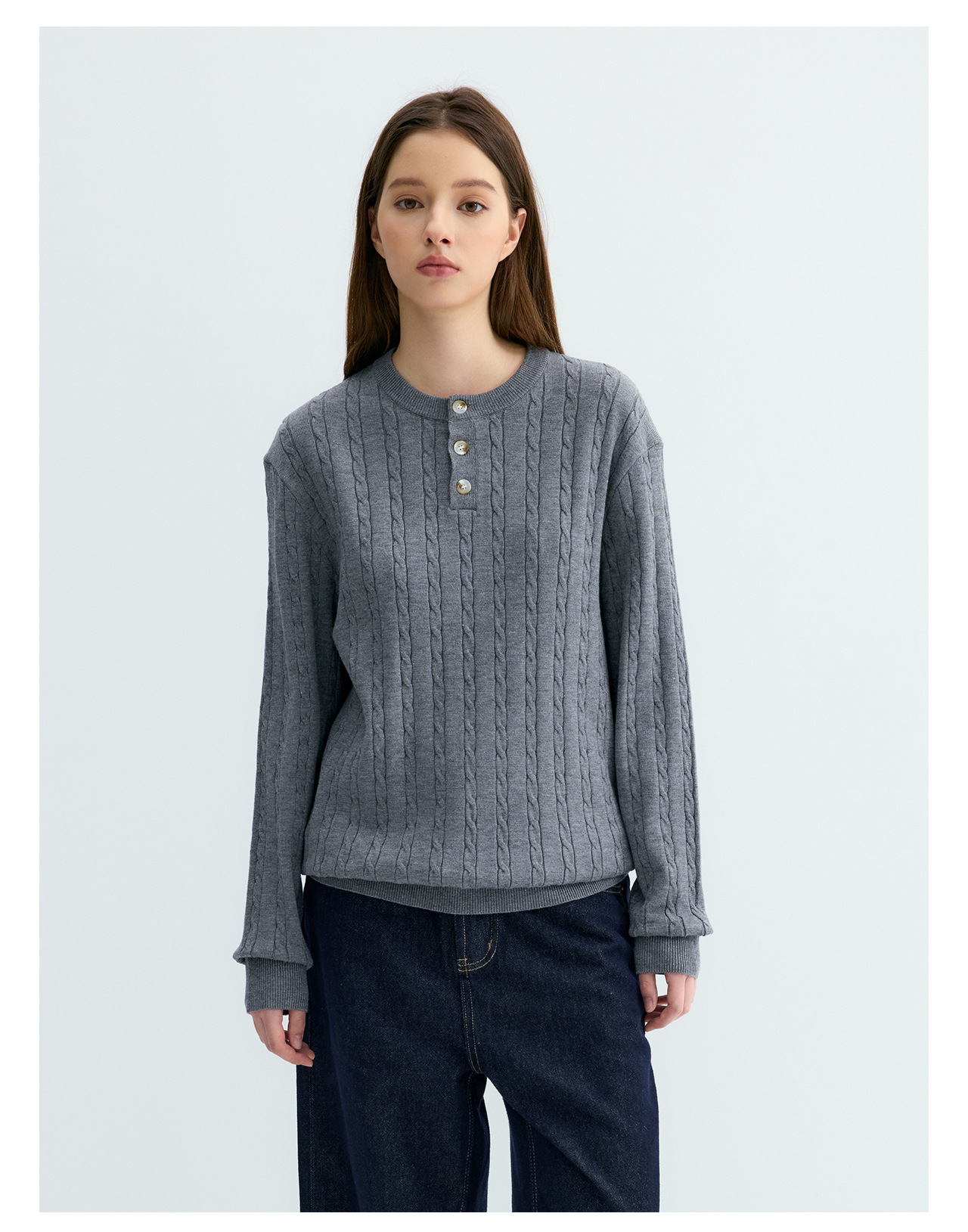 UNF Cable-Knit Henley Sweater