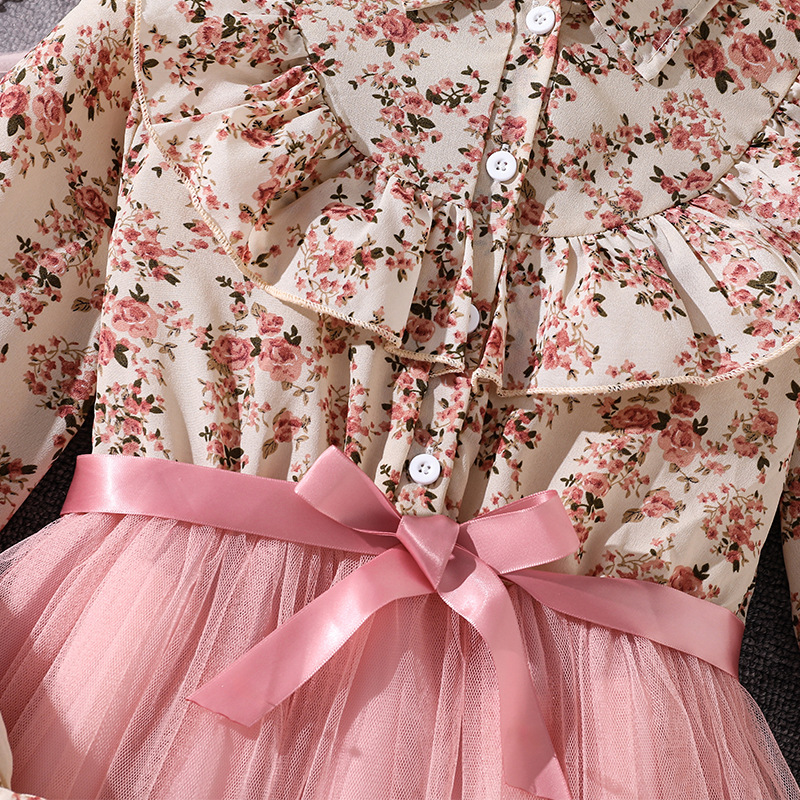 Mädchen Blumenkleid Mit Kragen Und Langarm Im Mesh Prinzessin Stil_voghion.com