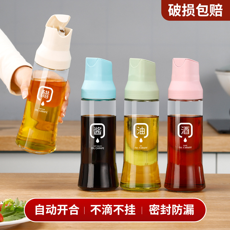 Olla para aceite con apertura y cierre automáticos, juego antiadherente de calidad alimentaria, botellas transparentes para aceite, sal y vinagre para cocina doméstica, antibacterianas y resistentes a la humedad.