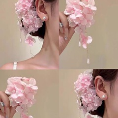 温柔无尽夏 超仙森系绣球花流苏发夹女度假氛围感拍照头花发饰品