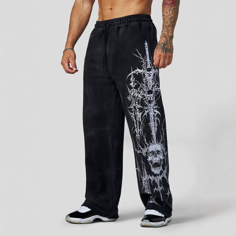 YOUNGLA new sports pants gym fitness running training pants cotton terry print Y2K wide-leg long pants YOUNGLA new sports pants gym fitness running training pants cotton terry print Y2K wide-leg long pants