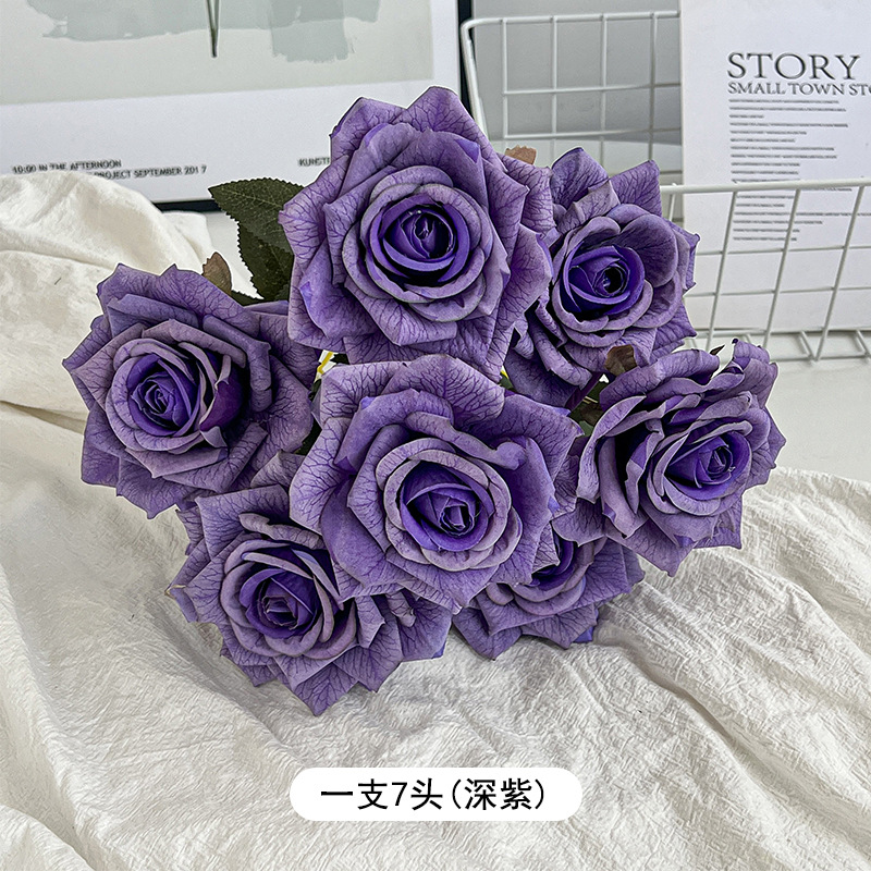 7 cabezas capuchino en relieve ramo de rosas flores artificiales boda decoración de coche flores falsas ramo de flores secas sentido de alta gama