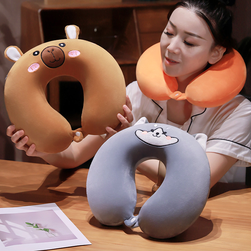 Almohada de algodón de memoria en forma de U Almohada para la hora del almuerzo Almohada para el cuello Avión en forma de U Almohada cervical portátil