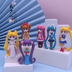 6 Pieces Cute Girls Birthday Decoration PVC Figure Creative Cartoon Anime Handheld Toys Small Hanger Bag Pendant Ornament