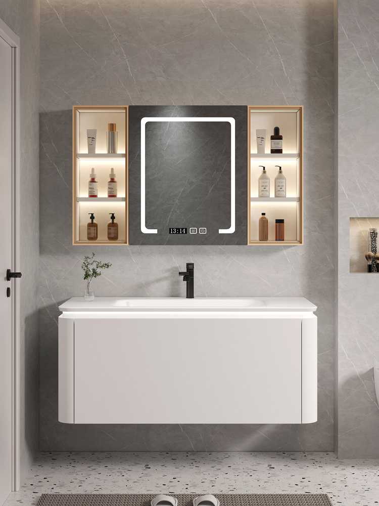 Estilo crema multi-capa de madera maciza gabinete de baño combinación baño lavabo inteligente baño espejo gabinete