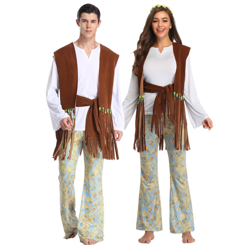 Real Shot of Halloween Costumes for Men and Women, Retro 70S European and American Disco Hippie Dance Performance