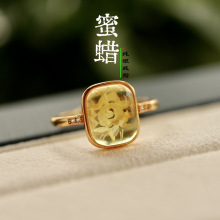 天然蜜蜡牡丹花戒指S925纯银镶嵌小众女款可出鉴定证书现货批发