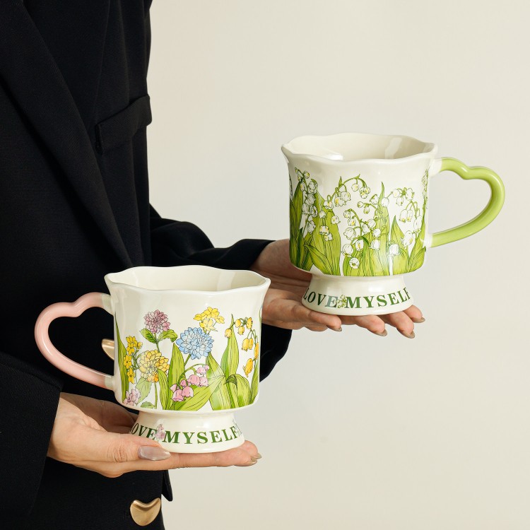 Taza de orquídea de campana de alta calidad taza de cerámica taza de agua de gran capacidad taza de café doméstica de mujer taza de té de oficina