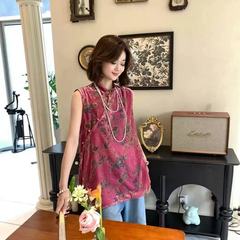 新中式国风女装丝绒上衣夏复古轻熟高端设计感改良中长款旗袍