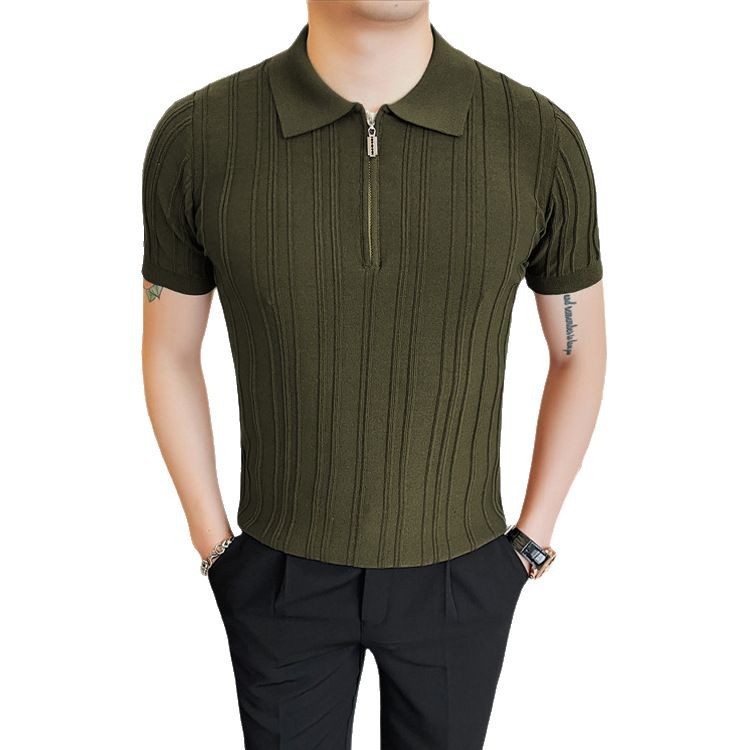 Verano nuevo estilo suéter de manga corta hombres media cremallera camisa POLO solapa negocios delgado camiseta comercio exterior transfronterizo al por mayor