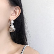 欧美金属珍珠耳圈女个性设计感耳饰气质气质耳环