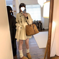 现货 店庆大衣 韩版毛呢大衣女秋冬新款高级时尚气质中长款外套