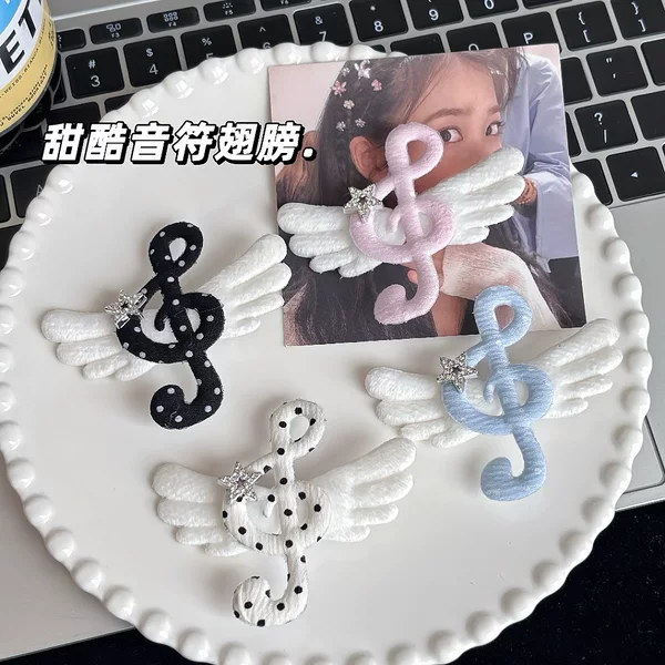 Subculture Musical Notes Star Angel Wings Hairpin Japanese Vintage Style Y2K Sweet Cool Spicy Girl Hair Clip
