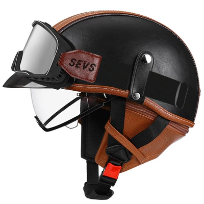 Motosiklet kaskı (dəbilqə) — car helmet Japanese scoop helmet - brown-black-transparent-large-frame-silver-mirror-m