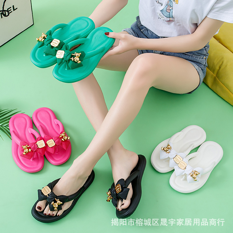 Eva Slippers with a  Feel, Thick Soles, Fashionable Cross-Border Hot-Selling Butterfly Bear Flip-Flops Manufacturer Wholesale [Ready Shipping