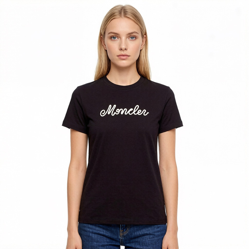 Cross-Border Foreign Trade Trendy Brand Moncl Original Style Short-Sleeve Embroidered Letter T-Shirt for Women, Loose Fit
