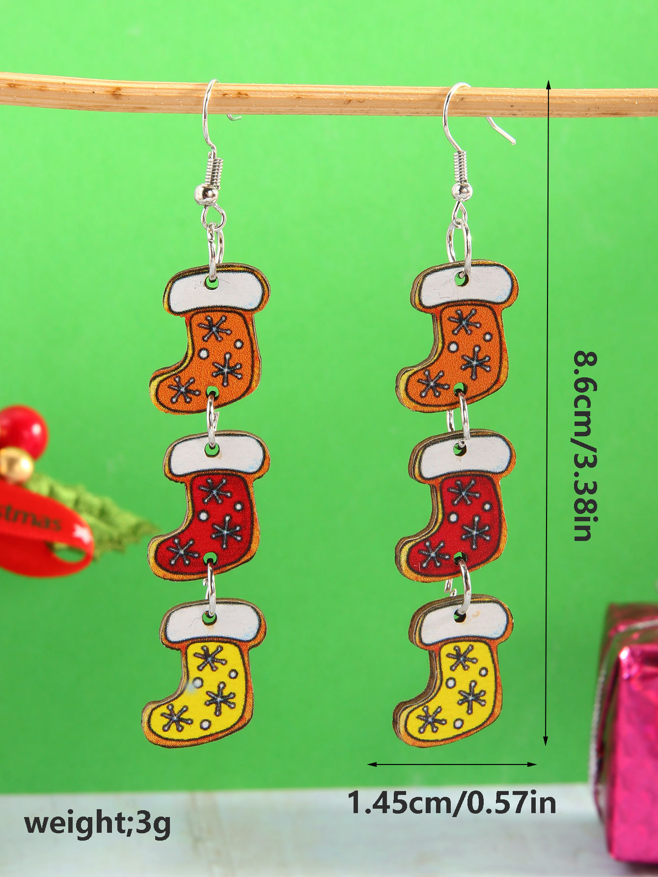 6g Weight Steel needle Ear Needle Material Drop Earrings Classification 1 Pair Quantity Holiday, Festival Occasion Wood Material Christmas Festival Christmas Hat, Christmas Tree, Christmas Socks Pattern Women's Gender Plating Design Simple Style, Classic Style Style 1 Pair Christmas Simple Style Classic Style Christmas Hat Christmas Tree Christmas Socks Plating Wood Drop Earrings 7