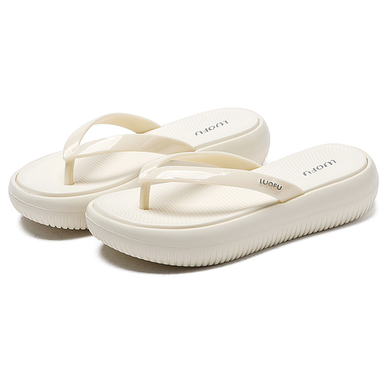 Luofu pan flip flops ropa exterior de las mujeres nuevo fondo grueso flip-flops popular playa madera contrachapada