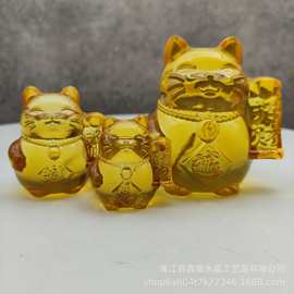 猫公仔手办开业柜台收银台摆设家居装饰黄水晶动物猫摆件